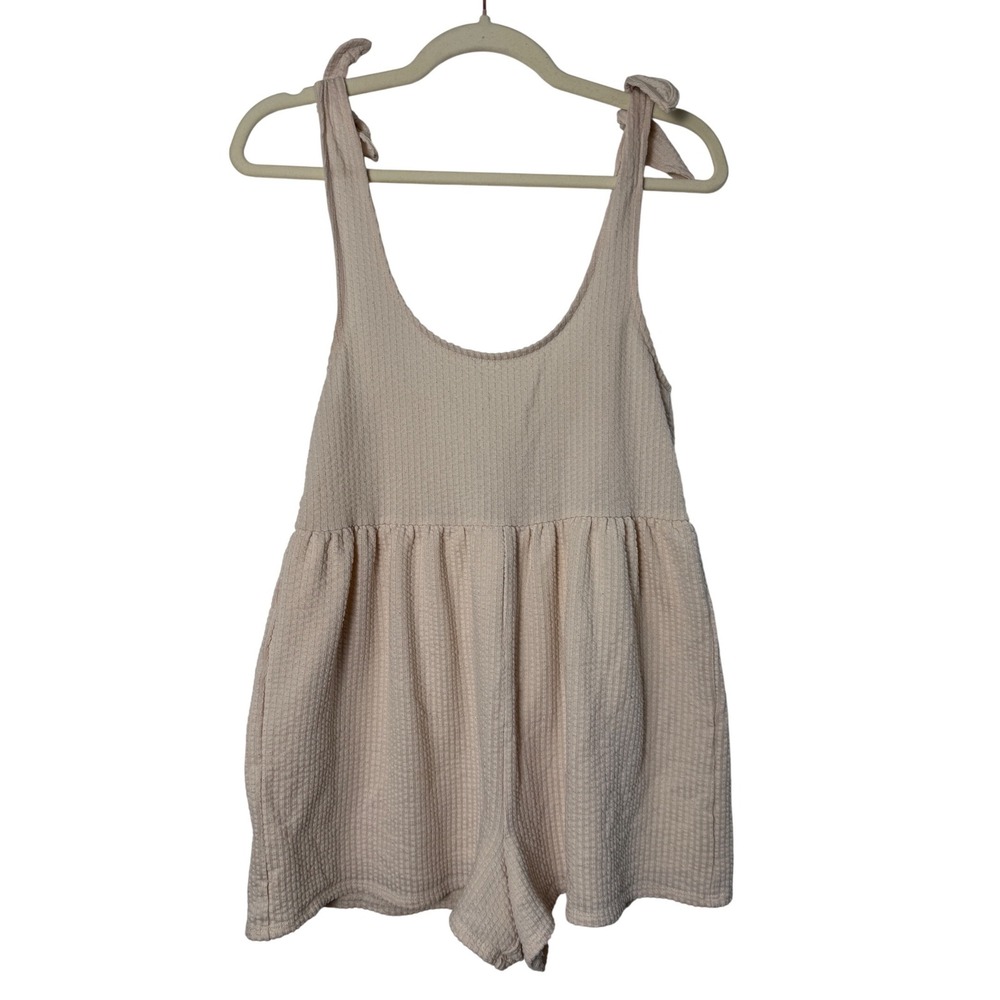 Urban Outfitters Romper Womens XS Cream Excellent Waffle Knit Tie Shoulder Boho